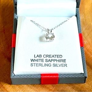 New Sterling Silver and Sapphire Solitaire Necklace